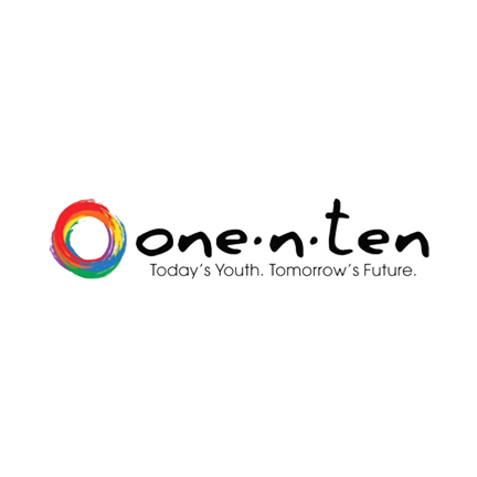 one-in-ten logo, with circle in colors of the rainbow and tagline saying today's youth, tomorrow's future